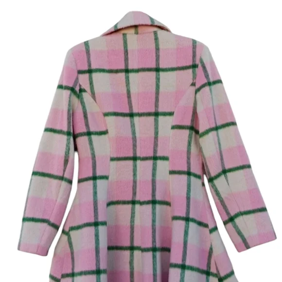 Hell bunny Millicent retro pink & green plaid peacoat womens sz small - Picture 6 of 15